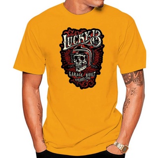 เสื้อยืดผ้าฝ้ายพิมพ์ลายแฟชั่น ของแท้ Lucky 13 Skull Built Blood Sweat And Gears เสื้อยืดลําลอง แฟชั่นสําหรับผู้ชาย ผู้หญ