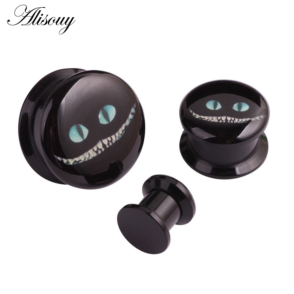 Alisouy 2 ชิ้นอะคริลิคหูปลั๊กสกรู Fit Gauges เนื้ออุโมงค์ต่างหู - โลโก้ Mad Grin 6-25 มม.