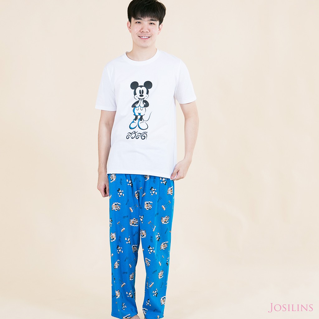 Josilins ชุดนอน ผู้ชาย ลิขสิทธิ์ Disney Mickey Mouse Go Thailand เสื้อแขนสั้น กางเกงขายาว ผ้ายืด สีข