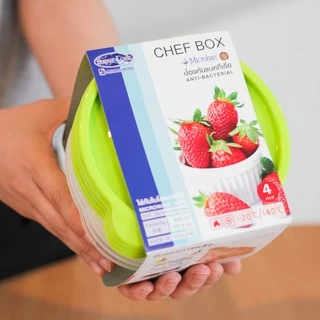 Super Lock รุ่น 6062 กล่องใส่อาหาร Chef Box ทรงกลม 600 มล. แพ็ก 4 กล่อง ปราศจากสารก่อมะเร็ง สีฟ้า , ชมพู , เขียว