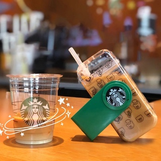 Starbucks แก้วน้ําพลาสติกใส แบบพับได้ มีหลอดดูด หมุนได้ ขนาด 290 มล.