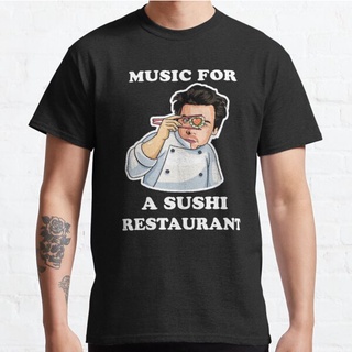 เสื้อยืดอินเทรนด์ผู้ชายอินเทรนด์ผู้หญิงเสื้อยืด พิมพ์ลาย Music Distro สไตล์คลาสสิก สําหรับร้านอาหารซูชิS-3XL