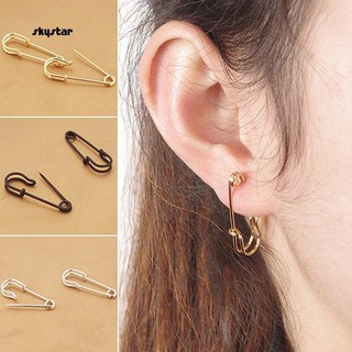 SKYSTAR_Womens Fashion Safety Pin Ear Studs Clip-On Copper Earrings Creative Jewelry