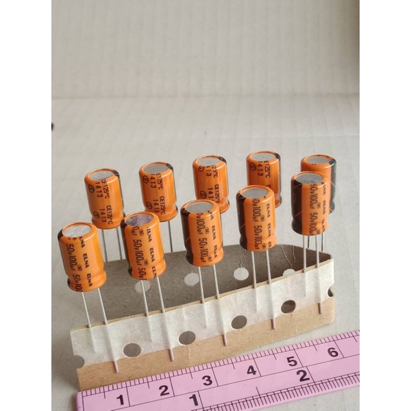 100UF 50V คาปาซิเตอร์ ELNA สีส้ม 125C (แพ็ค5ตัว) 8x13mm แท้-ใหม่แกะกล่อง คาปาซิเตอร์ Capacitor C100U