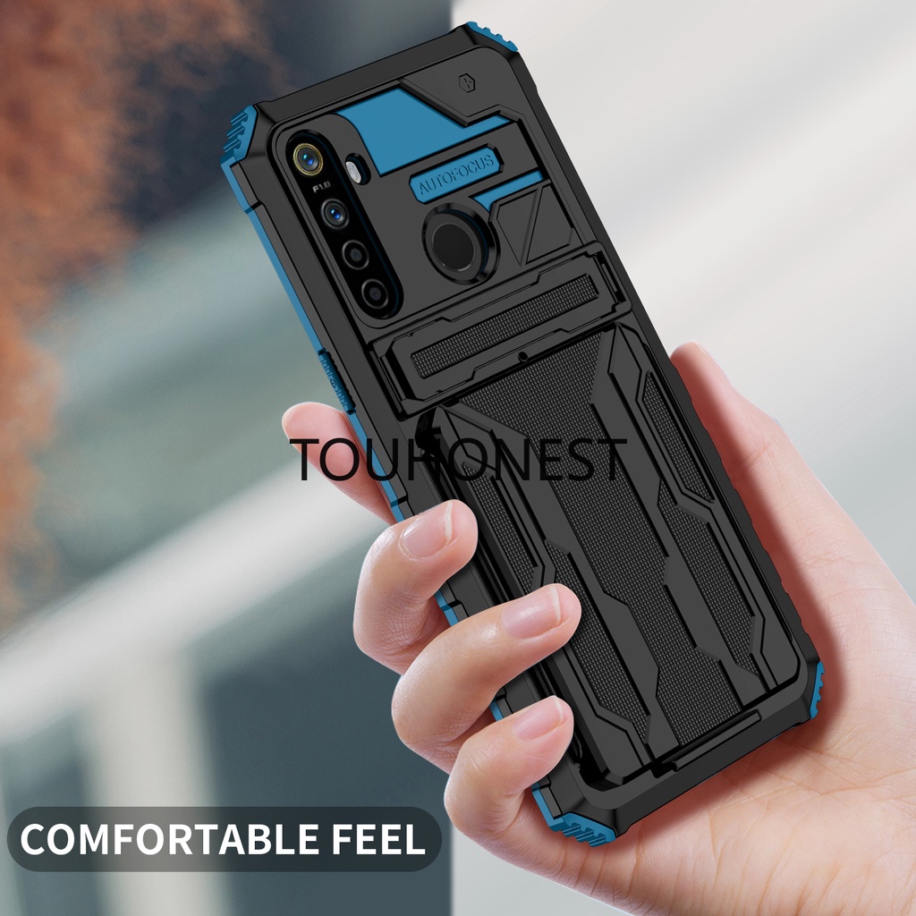 เคส Oppo Realme 5 5i 6i 7i C3 C12 C15 C17 C20 C21 C21Y C25 C25Y C11 2021 Bracket Card Slot Hybrid Armor Holder Phone Cover Case โทรศัพท์มือถือ กันกระแทก กระเป๋าใส่เหรียญ