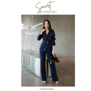 Smart Blazer Set - เซตสูท 2 ชิ้น เสื้อสูท+กางเกงขายาวจับจีบ (สีกรม)