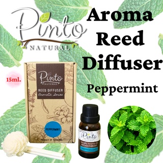 PINTONATURAL ก้านไม้หอมปรับอากาศ กลิ่นเปปเปอร์มิ้นท์ 15ml. ไซส์มินิ Aroma Reed Diffuser​ Peppermint