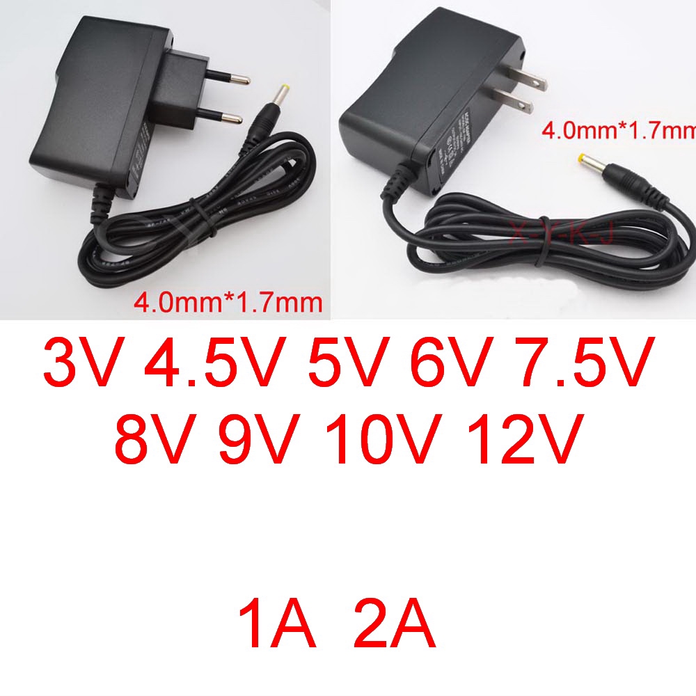 อะแดปเตอร์ AC DC 3V 4.5V 5V 6V 7.5V 8V 9V 10V 12V 1A 2A 1000mA Switching power supply 4.0 มม.x 1.7 มม.US EU ปลั๊ก