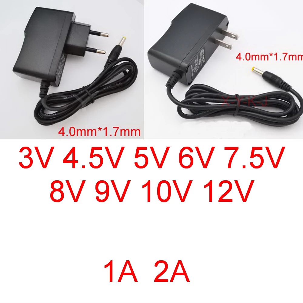 อะแดปเตอร์ AC DC 3V 4.5V 5V 6V 7.5V 8V 9V 10V 12V 1A 2A 1000mA Switching power supply 4.0 มม.x 1.7 มม.US EU ปลั๊ก