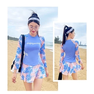 jqk ชุดว่ายน้ำแฟชั่นผู้หญิงเสื้อแขนยาว+กระโปรง รุ่น 0227