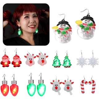 ต่างหูผู้หญิงต่างหูไฟ Led ซานตาคริสต์มาส O7W9 N3N1 พร้อมSnowman Q3T8