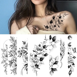 【Magic Tattoo】สติกเกอร์รอยสักชั่วคราว ลายดอกกุหลาบ สีดํา กันน้ํา