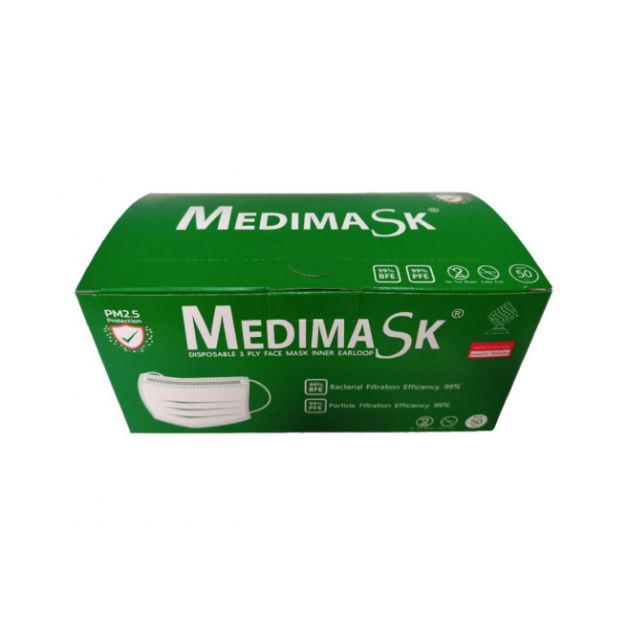 พร้อมส่งมากจร้าาาาา     MEDIMASK หน้ากากอนามัย 3 ชั้น ป้องกัน PM2.5   50 ชิ้น/กล่อง