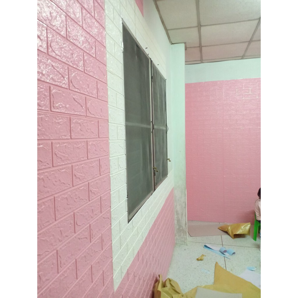 วอลเปเปอร์ สามมิติ 3D wallpaper ติดผนัง วอลเปเปอร์ลายอิฐ ขนาด 70*77cm  มีกาวในตัว 1 แผ่น