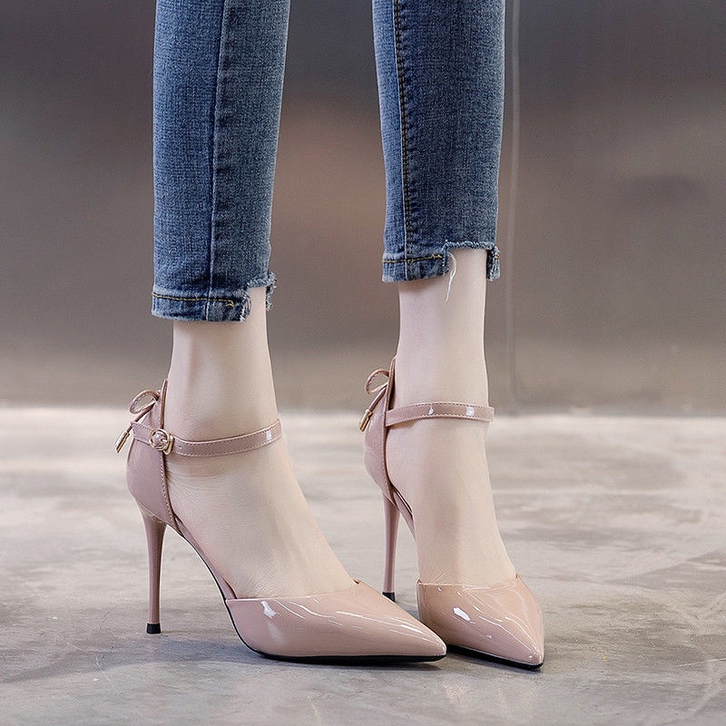 2022 ใหม่รองเท้าส้นสูงสไตล์ฝรั่งเศส stiletto รองเท้าผู้หญิงสไตล์นางฟ้า