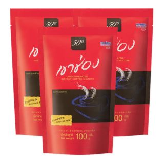 เขาช่อง ซองแดง ขนาด 100กรัม ยกแพ็ค 3ซอง กาแฟปรุงสำเร็จ ชนิดเกล็ด รสแท้ กาแฟไทย KHAOSHONG