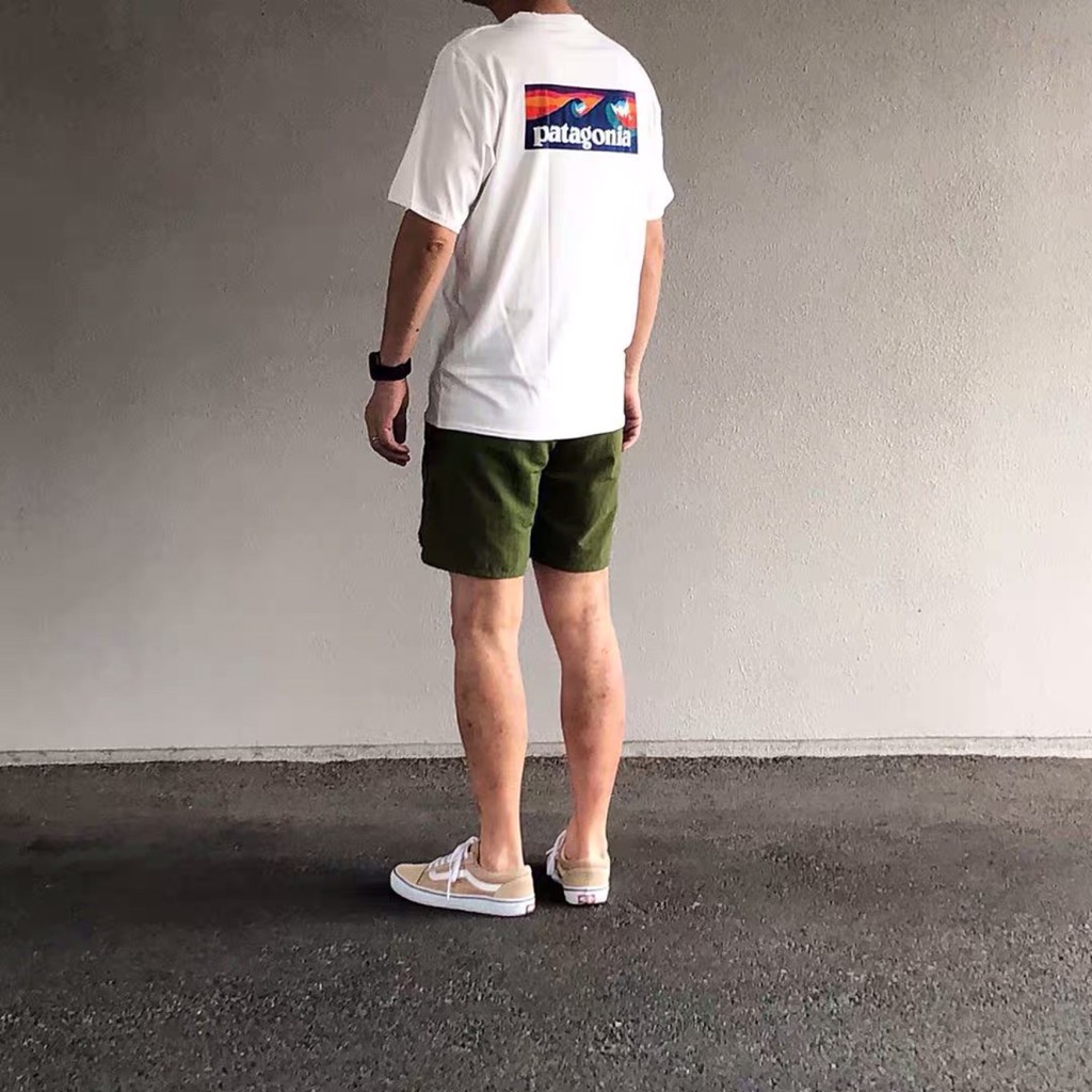 Patagonia เสื้อยืดแฟชั่นสําหรับผู้ชายผู้หญิงผ้าฝ้ายแขนสั้นพิมพ์ลายคลื่น