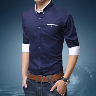 เสื้อเชิ้ตแขนยาวลําลอง สีพื้น สไตล์นักธุรกิจ สําหรับผู้ชาย ไซซ์ M-5XL