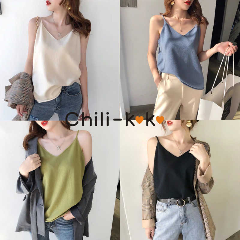 Chili_k k 818 พร้อมส่งทุกสี!!! เสื้อสายเดี่ยว งานเกาหลี ผ้ากำมะหยี่ ผ้านุ่ม ใส่สบาย มี 5 สี