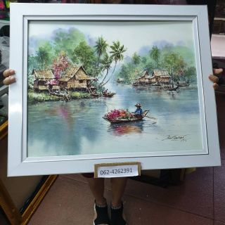 กรอบรูป วิว  เรือ ใส่กรอบลายเรียบ สีขาว ติดบ้าน ร้านค้า ของขวัญ ขึ้นบ้านใหม่