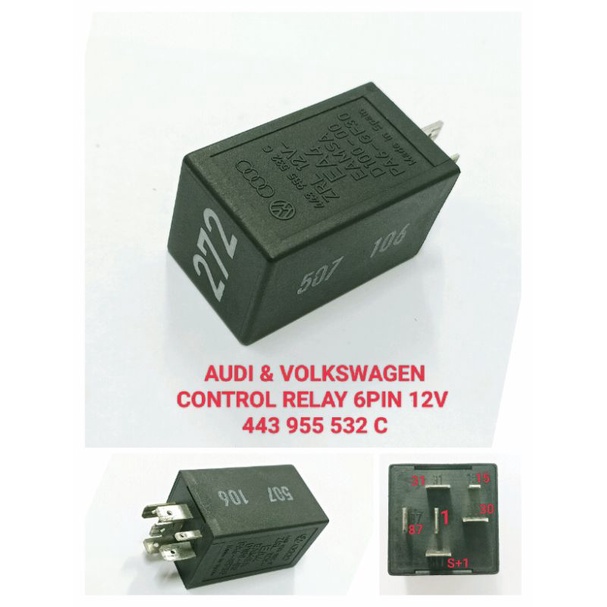 AUDI & VOLKSWAGEN CONTROL RELAY 6PIN 12V 443 955 532 C / 443955532C / PA6-GF30 / D100-00 / 272 RELAY