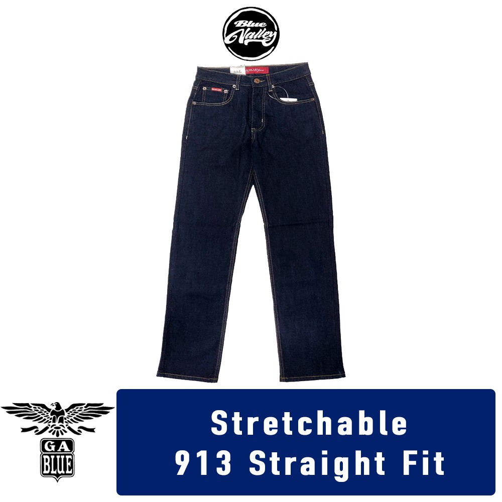GA Blue Mens Normal Rise Straight Fit Stretching Jeans 99131898 (สีน้ําเงินเข้ม)