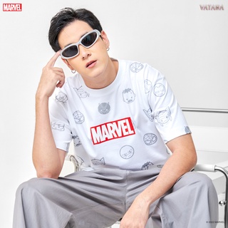 VATANA - เสื้อยืดคอกลม สีขาว พิมพ์ลาย MARVEL CHIBI ALLOVER | Unisex T-shirt