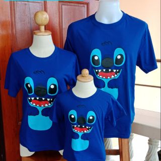 เสื้อครอบครัว เสื้อคู่รัก ลาย stitch สีน้ำเงิน