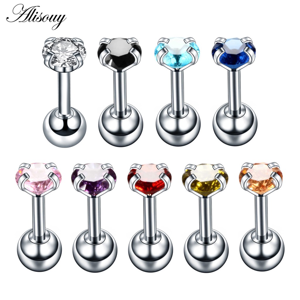 Alisouy ต่างหู Krystal Petal Tragus และ Helix ขนาด 2 ชิ้น 4 มม. จากเหล็กสเตนเลสสตีล 316L เหมาะสำหรับการเจาะหูกระดูกอ่อน