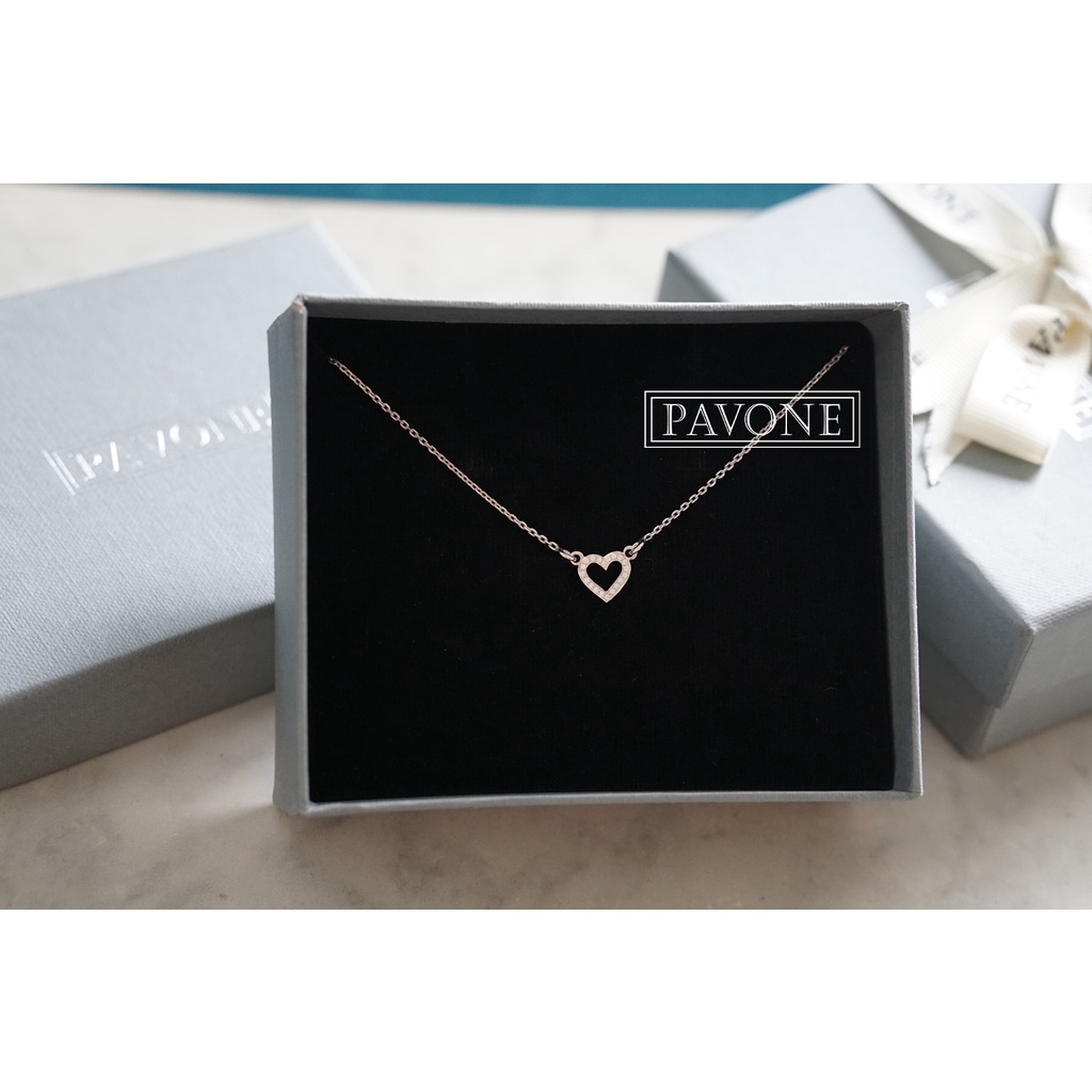Pavone Jewelry สร้อยคอเงินแท้ ฝังเพชร CZ💎 รูปหัวใจ❤️ ชุบทองคำขาว🤍 (NCL0008)