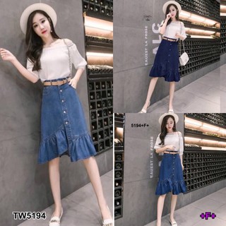 TW5194 Set เสื้อปาดไหล่ + กระโปรงยีนส์Set off shoulder top + denim skirt