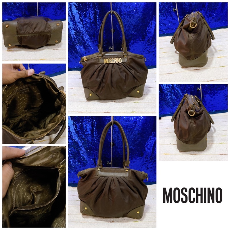 👝: MOSCHINO Brown Nylon Tote Bag แท้💯%