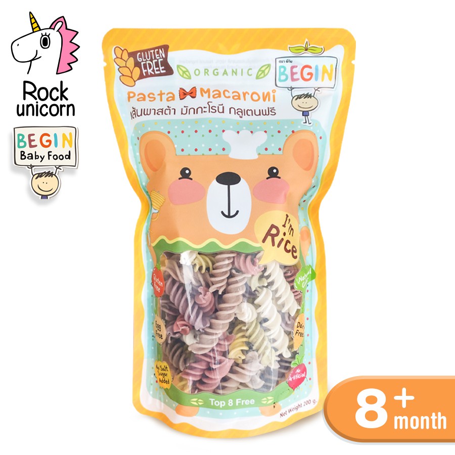 Begin Baby Food เส้นพาสต้า มักกะโรนี กลูเตรฟรี 200 กรัม สำหรับเด็ก 8 เดือนขึ้นไป BABY TATTOO