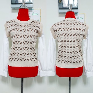 เสื้อไหมพรมแขนยาว ลายริ้วสีครีม