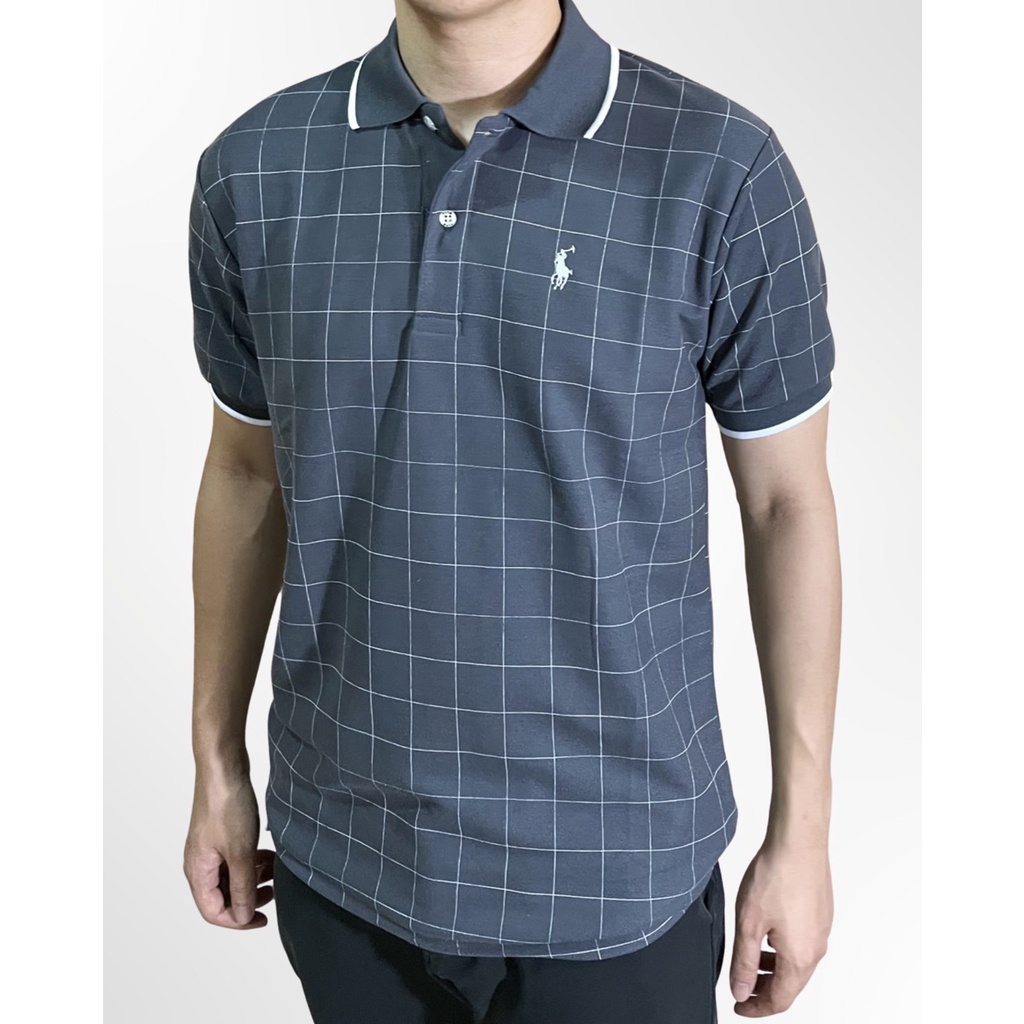 เสื้อคอปก POLO RL ลายพิมพ์ตารางทั้งตัว ขลิบปกขลิบแขน เนื้อผ้าโพลีเอสเตอร์นุ่มๆ(ผ้าไม่ลื่น) ไม่ร้อน งานสวยลุคผู้ดีหล่อๆ