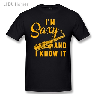 เสื้อยืดครอปใหม่ เสื้อยืดแขนสั้น ผ้าฝ้าย 100% พิมพ์ลายแซกซี่ LIDU Im Saxy And I Know It Musical Saxophone แฟชั่นฤดูร้อน