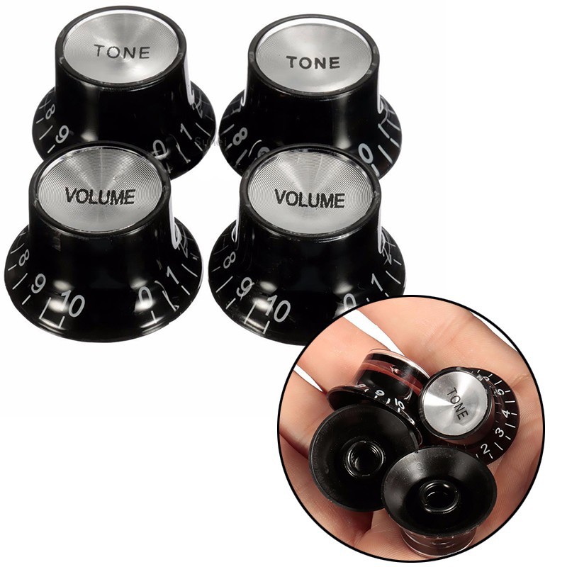 Sunei4Pcs Black Volume Tone Top Dial Guitar Speed Bell Knob Control Hat