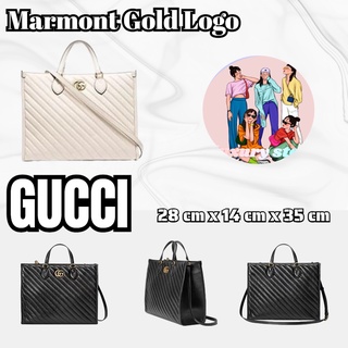 แพ็คเกจ GUCCI Marmont Gold Logo Logo กระเป๋าสะพายหนังความจุขนาดใหญ่กระเป๋าสะพายข้างขนาดกลางหนึ่งใบ/ล่าสุด