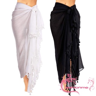 Fashionme- ผ้าคลุมไหล่บิกินี่ ผ้าเชียร์ ประดับพู่ สีพื้น แฟชั่นฤดูร้อน สําหรับผู้หญิง
