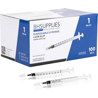 ไซริงค์ป้อนอาหาร 1ml BH Supplies Syringe With Cap Oral Dispenser, Luer Slip Tip, FDA Approved 1 กล่อง (100 ชิ้น)