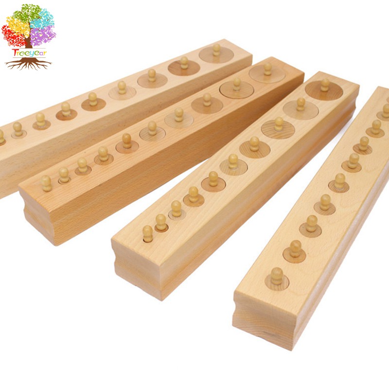 Treeyear Montessori บล็อกกระบอกสูบ ของเล่นไม้เพื่อการศึกษา สําหรับเด็ก 4 ชิ้น