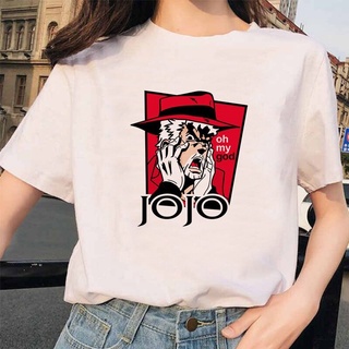 DRG JOJO Weird Adventure Womens T-shirt Japanese Animation Printed Shirt Casual Cute Women Short Sleeve White Shirt Px-