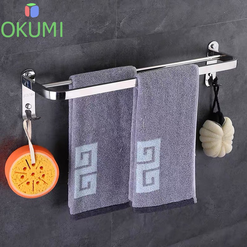 OKUMI_SHOP ราวแขวนผ้าขนหนู ไม่เจาะผนัง ไม่เป็นสนิม (1ชิ้น)