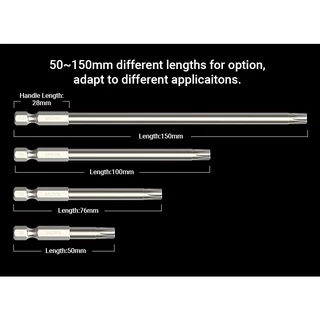 Security Tamper-proof ไขควง Bits Torx หัว 50/75/100/150 มม., 6 จุด S2 เหล็กแม่เหล็ก Tamper Proof Star ไขควงเครื่องมือ Bit 1/4 "Hex Shank T5-T40