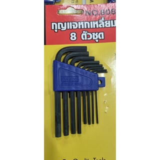 กุญแจหกเหลี่ยม 8 ตัวชุด No.808   ชุปดำด้าน / รุ่นชุปแข็งพิเศษ META  ชนิด มิล 1.5,2.0,2.5,3.0,4.0,5.0,5.5,6.0มิล