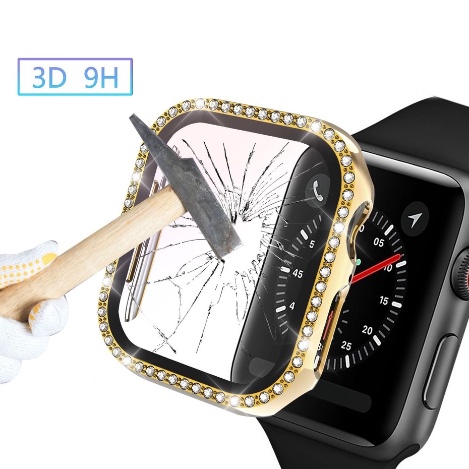 PC+Tempered Glass เคส applewatch Case Bling Diamond Cover i watch series 7 SE 6 5 4 3 2 Apple watch series 7 case Diamond bumper size 38mm 40mm 41mm 42mm 44mm 45mm เคส applewatch series 7