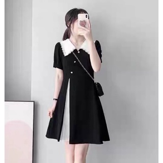 พร้อมส่ง เดรส สีดำ เดรสใส่ทำงาน ทรงเรียบร้อย ตัวกระโปรงซ่อนจีบด้านหน้า