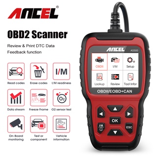 Ancel AS500 OBD2 เครื่องสแกนเนอร์ ตรวจสอบไฟเครื่องยนต์ อ่านโค้ดรถยนต์ แบบใส OBDII ODB 2 เครื่องมือวิเคราะห์รถยนต์ อัพเดทฟรี