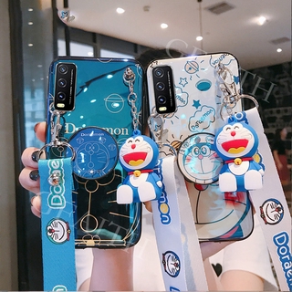 เคส VIVOY12S / VIVO Y20 Phone Case Blu-ray Doraemon Cartoon Doll Bracket With Fashion Letter Strap Back Cover New Casing เคสโทรศัพท์ VIVO Y12S