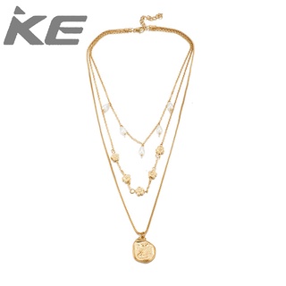 Alloy Pearl Flower Necklace Geometric Face MultiNecklace for girls for women low price